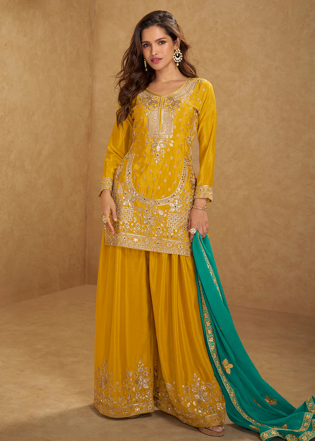 Yellow Embroidered Sharara Suit