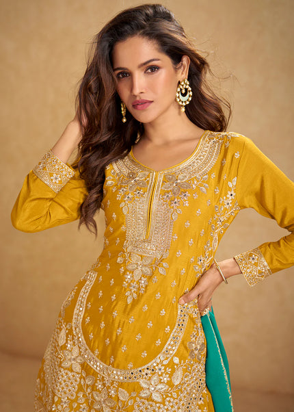Yellow Embroidered Sharara Suit