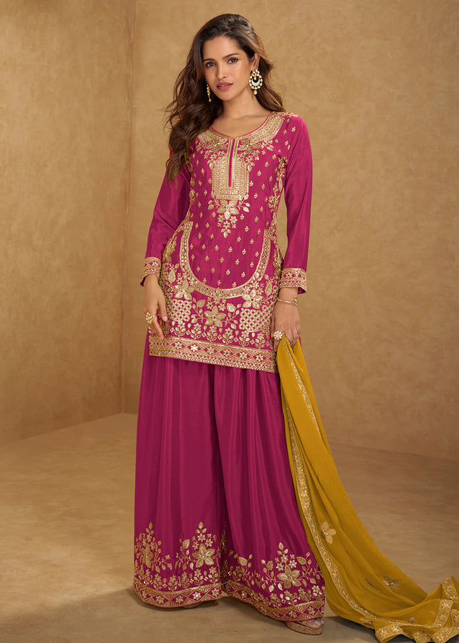 Pink Embroidered Sharara Suit