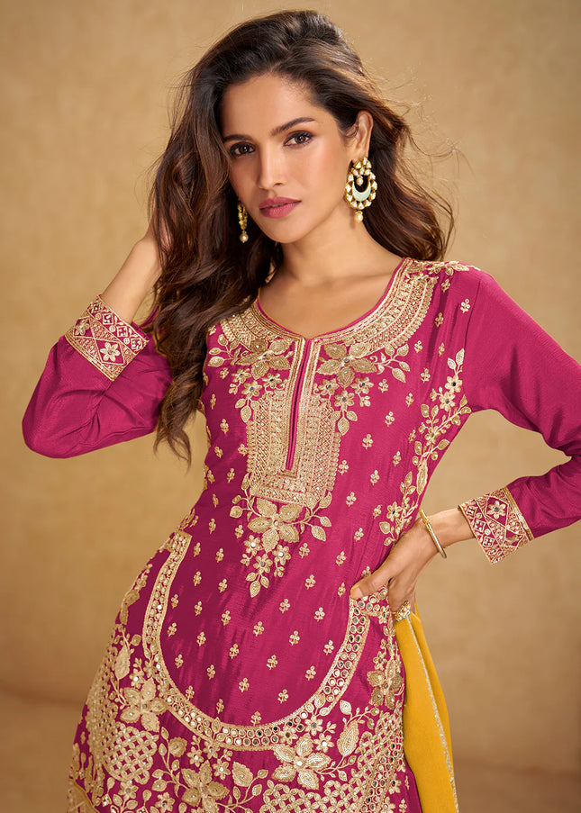 Pink Embroidered Sharara Suit