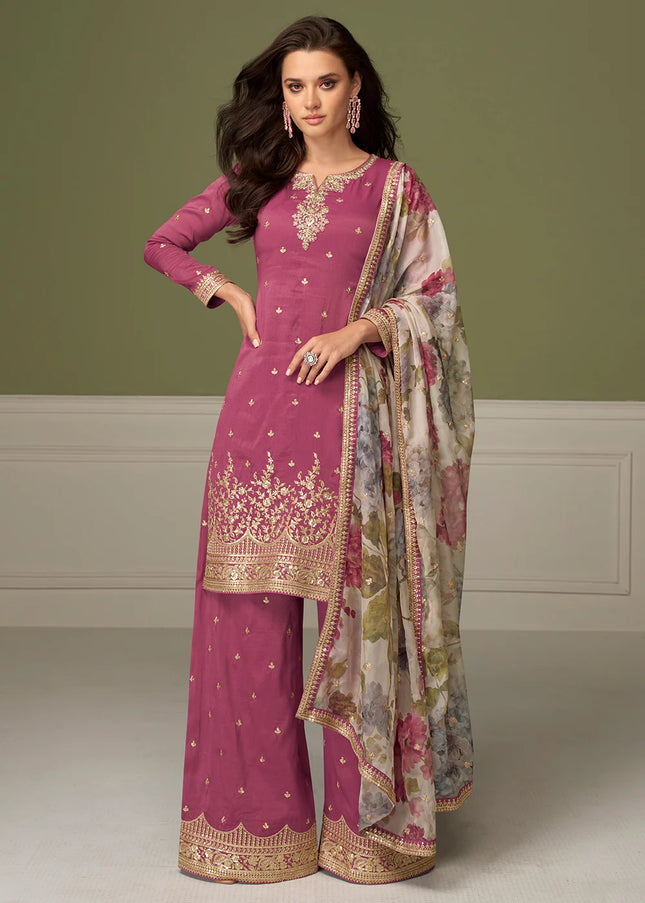 Pink Embroidered Pant Style Suit