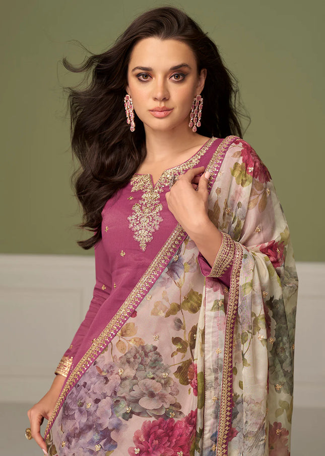 Pink Embroidered Pant Style Suit