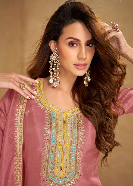 Pink Embroidered Pant Style Suit