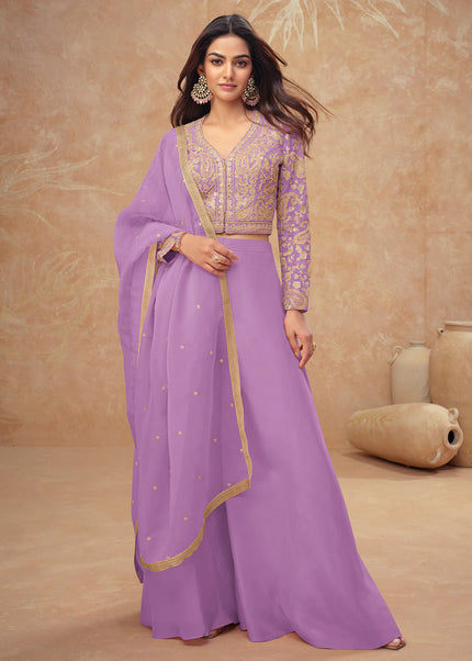 Lavender Embroidered Sharara Suit