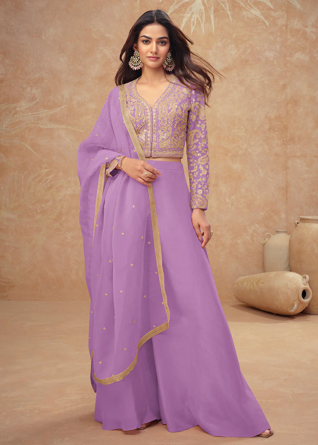 Lavender Embroidered Sharara Suit