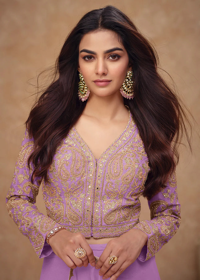 Lavender Embroidered Sharara Suit