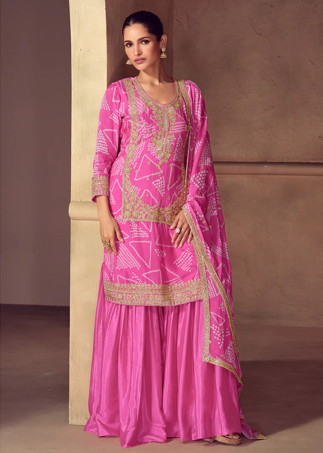 Pink Embroidered Sharara Suit