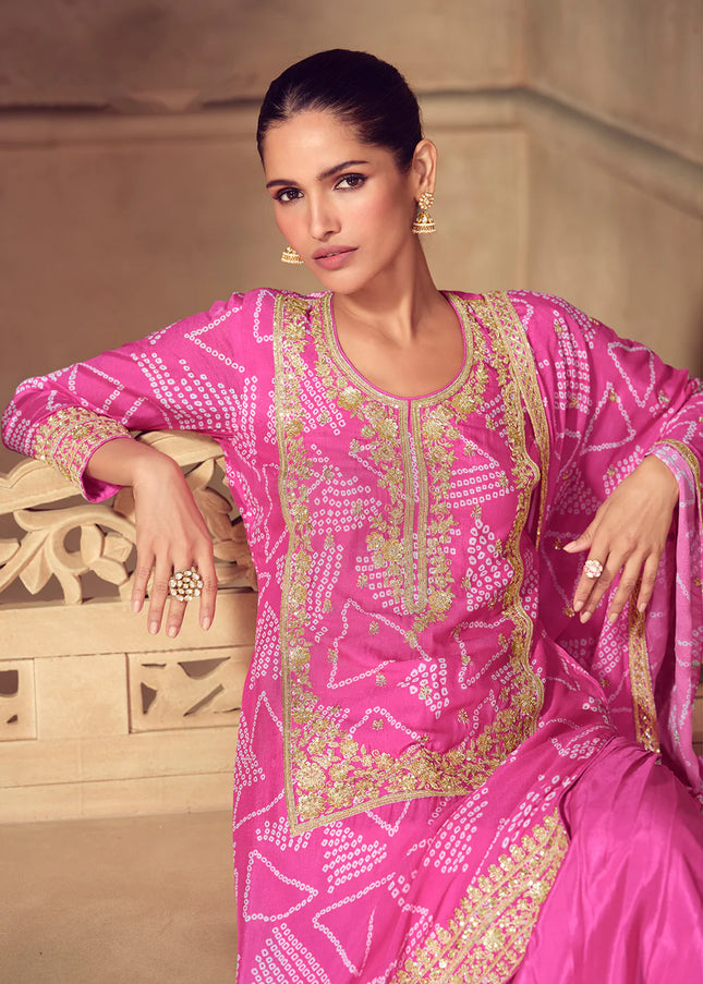 Pink Embroidered Sharara Suit