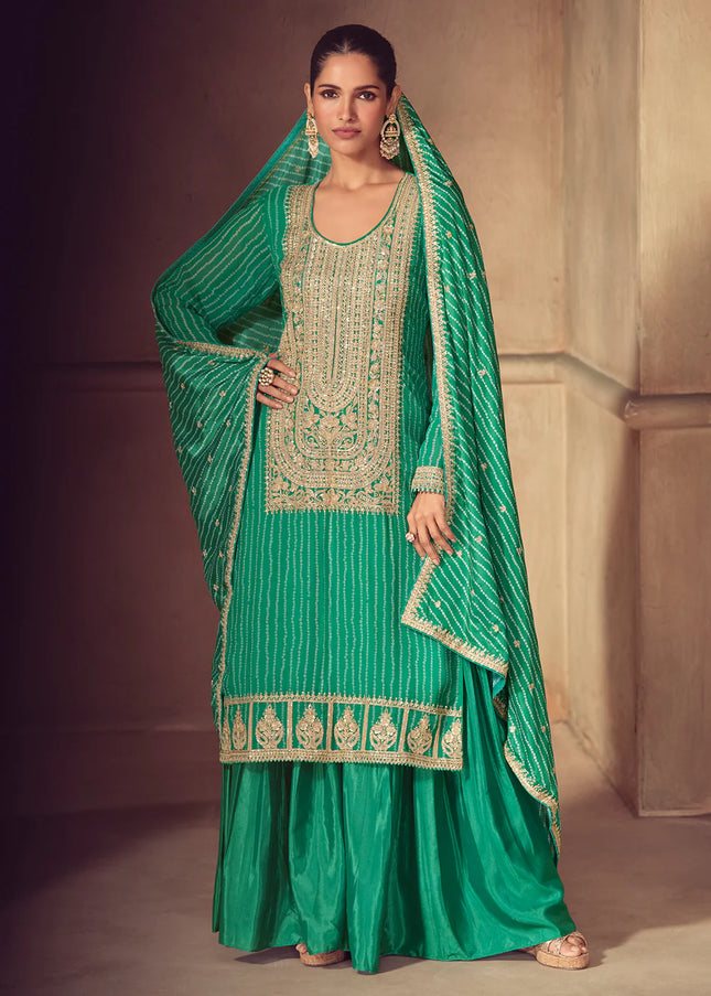 Green Embroidered Sharara Suit
