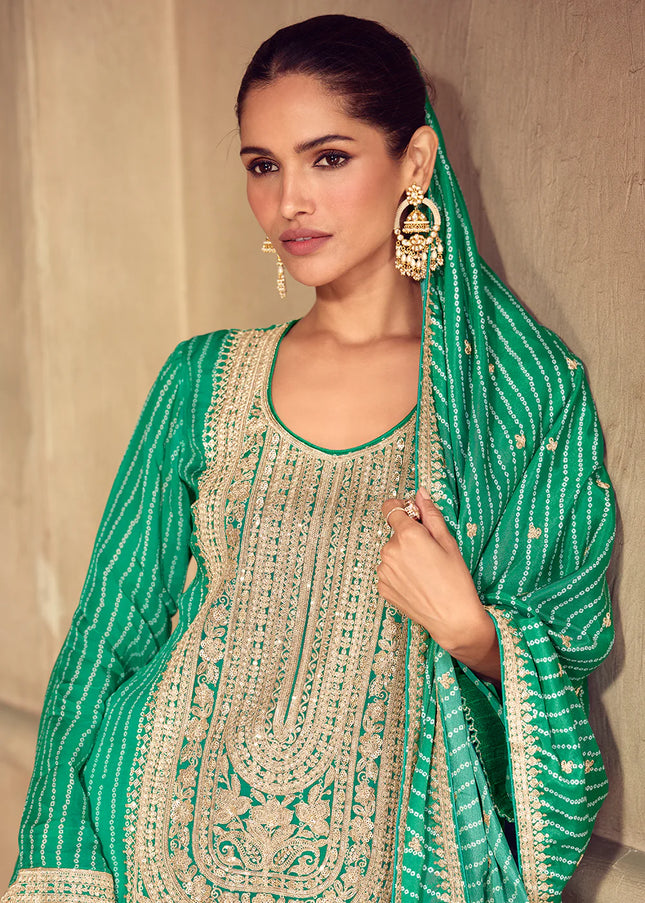 Green Embroidered Sharara Suit