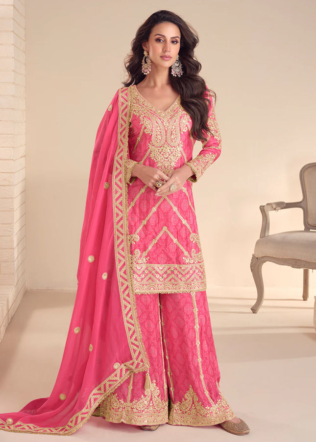 Pink Embroidered Sharara Suit