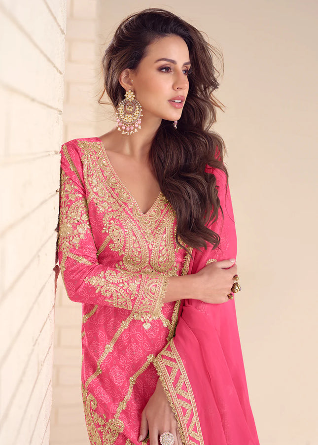 Pink Embroidered Sharara Suit