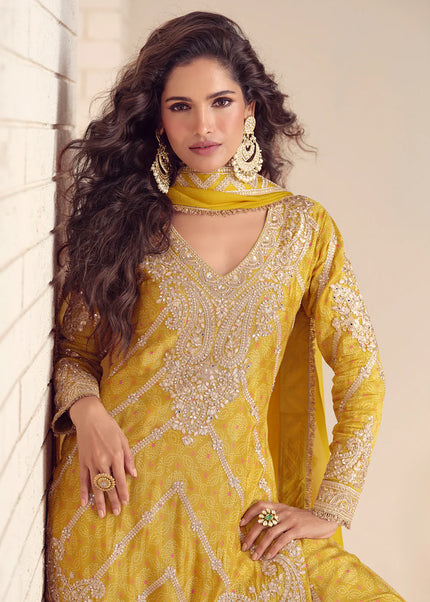 Yellow Embroidered Sharara Suit