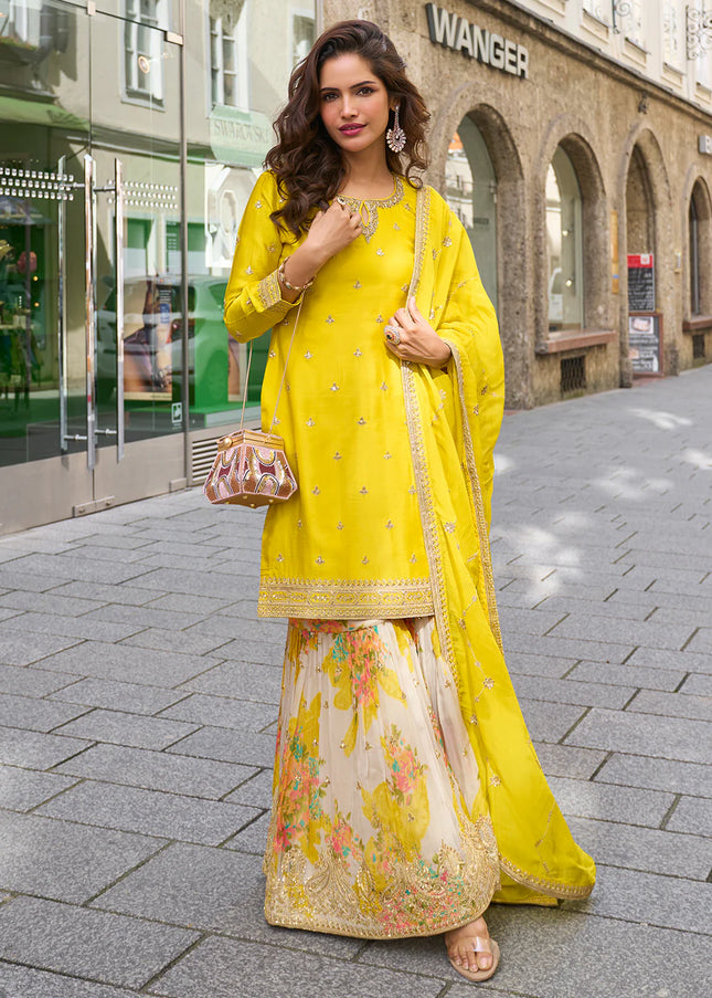 Yellow Embroidered Gharara Suit