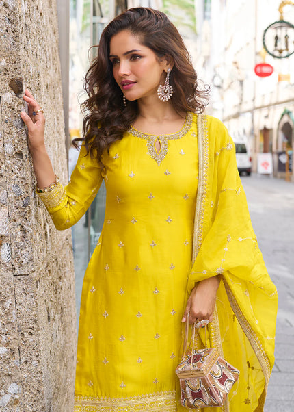 Yellow Embroidered Gharara Suit
