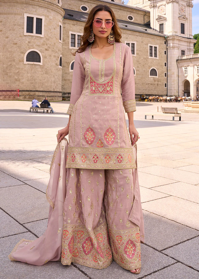 Pink Embroidered Sharara Suit