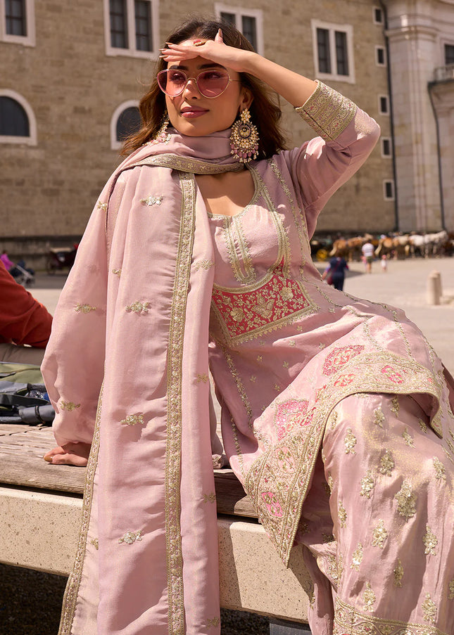 Pink Embroidered Sharara Suit