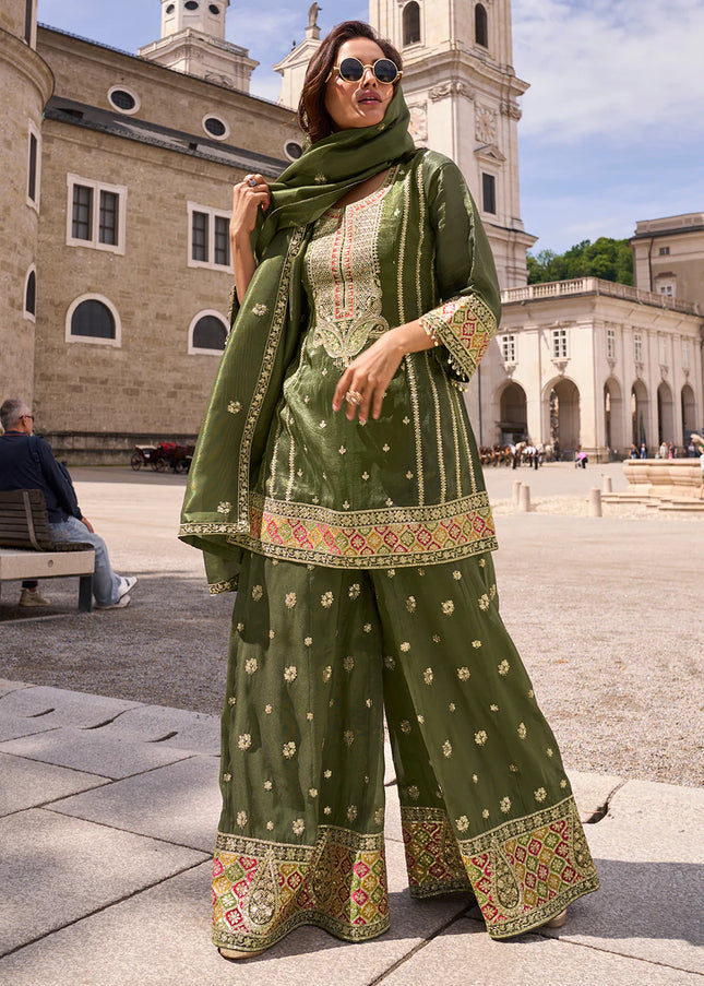 Green Embroidered Sharara Suit