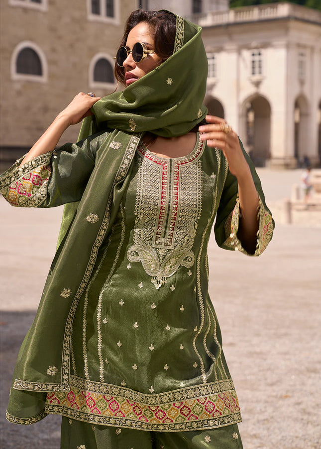 Green Embroidered Sharara Suit