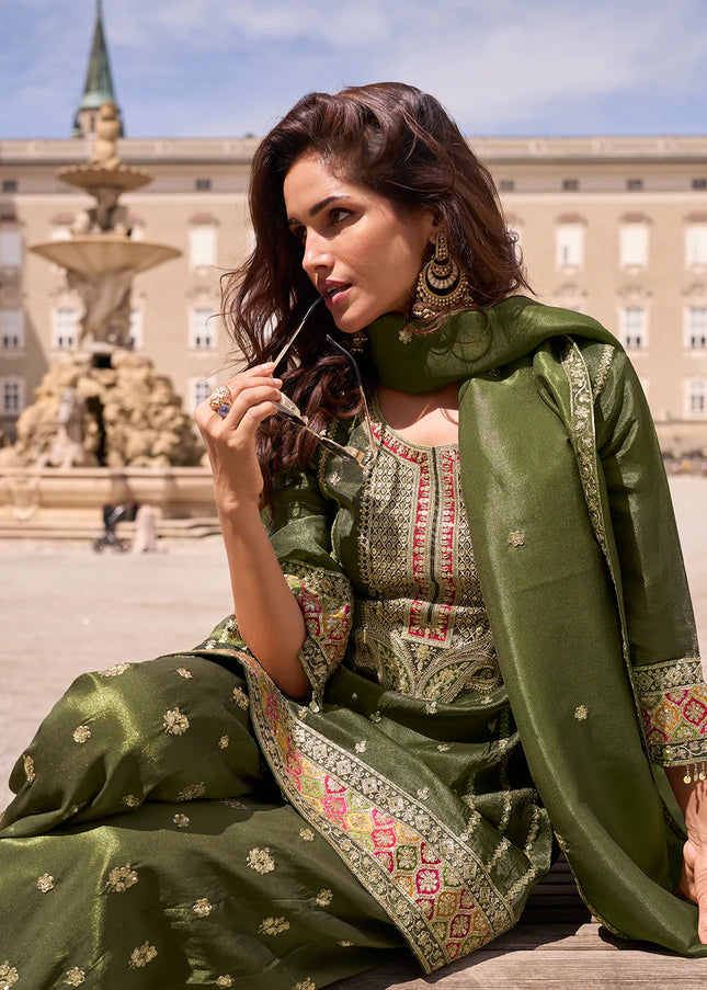 Green Embroidered Sharara Suit