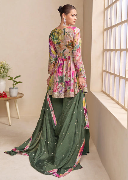 Green Multicolor Embroidered Sharara Suit