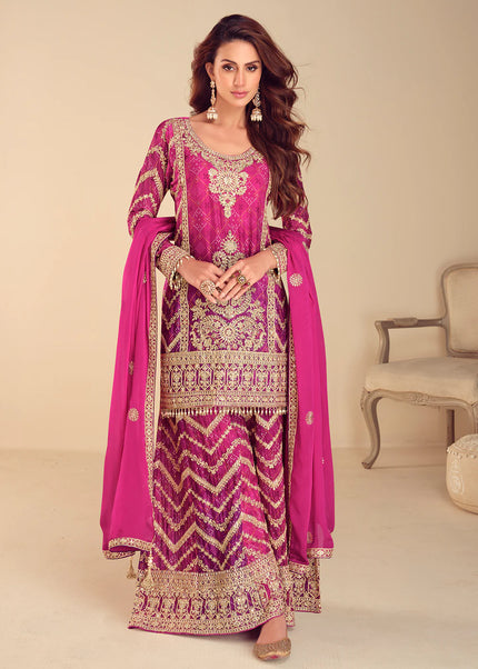 Pink Printed and Embroidered Sharara Suit
