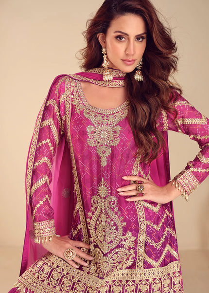 Pink Printed and Embroidered Sharara Suit