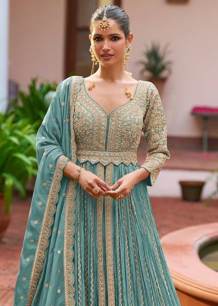 Blue Embroiderd Lehenga Anarkali
