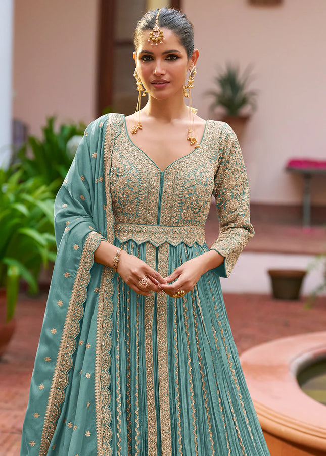 Blue Embroiderd Lehenga Anarkali