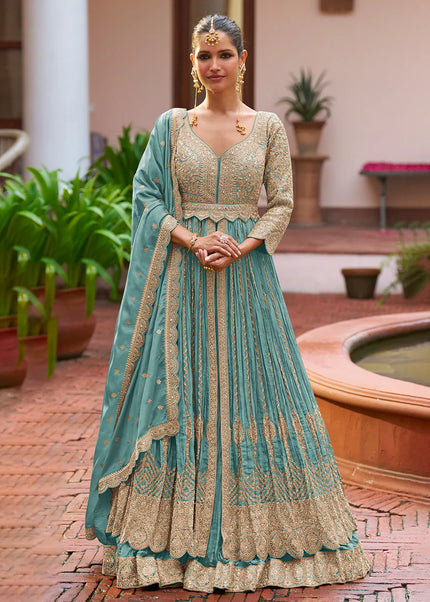 Blue Embroiderd Lehenga Anarkali