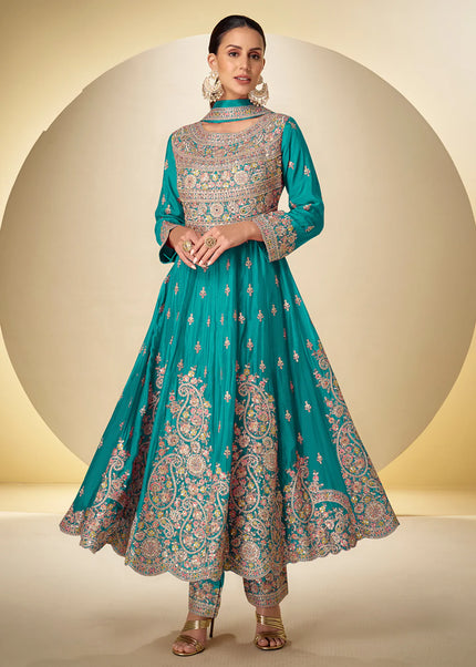 Golden Embroidered Pant Style Suit