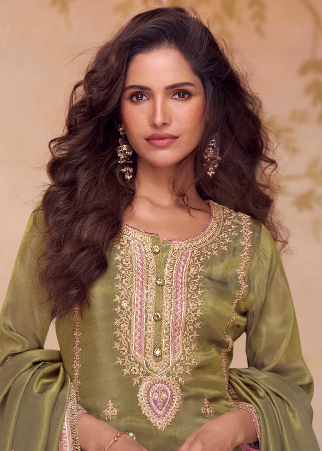 Green Embroidered Pant Style Suit