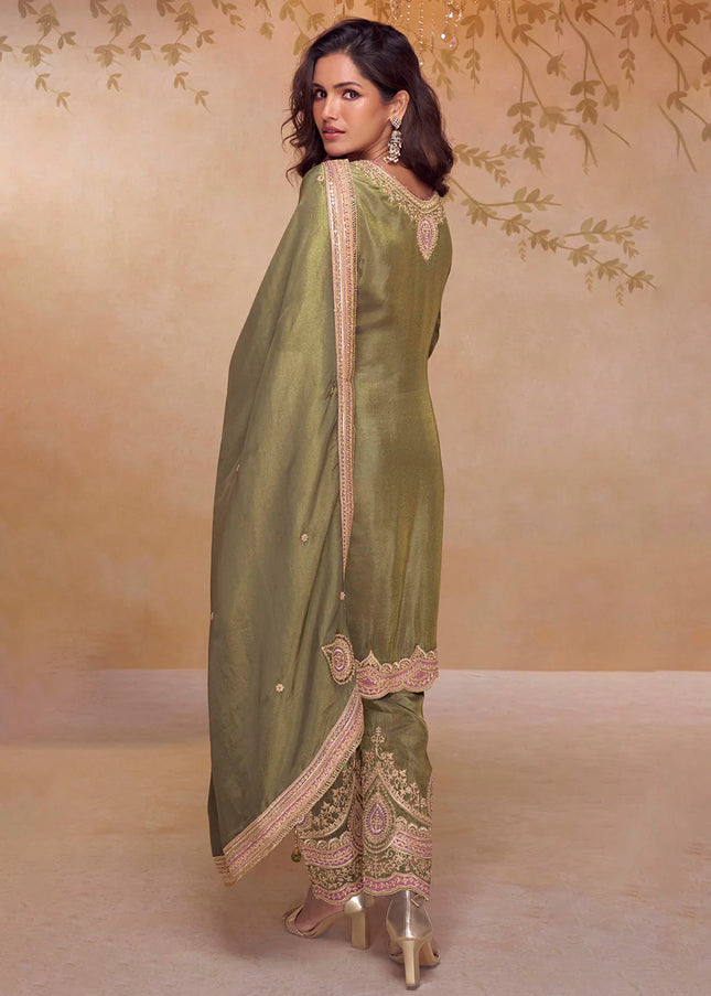 Green Embroidered Pant Style Suit