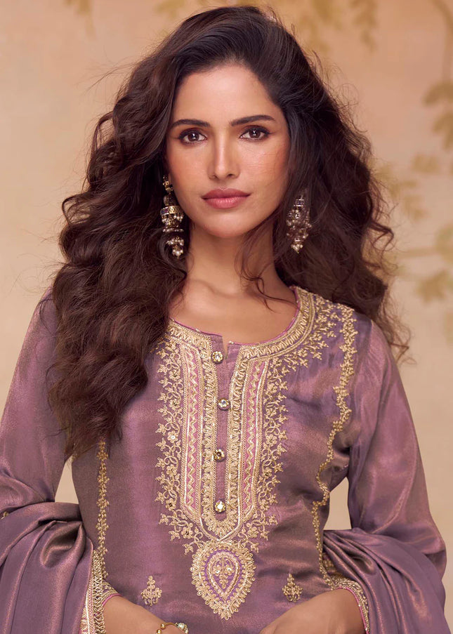 Purple Embroidered Pant Style Suit