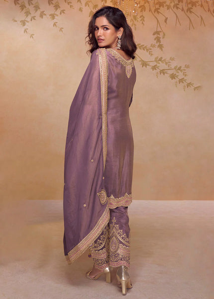 Purple Embroidered Pant Style Suit