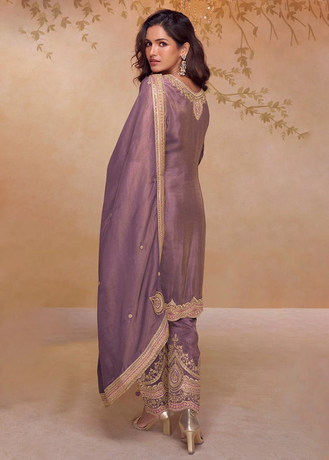 Purple Embroidered Pant Style Suit