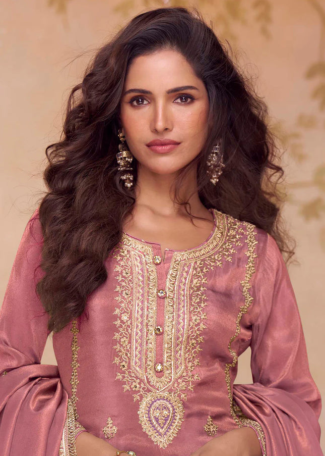 Pink Embroidered Pant Style Suit
