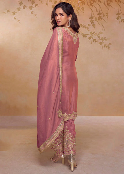 Pink Embroidered Pant Style Suit