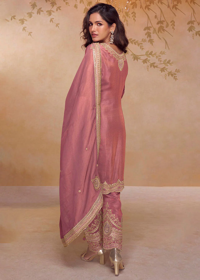 Pink Embroidered Pant Style Suit