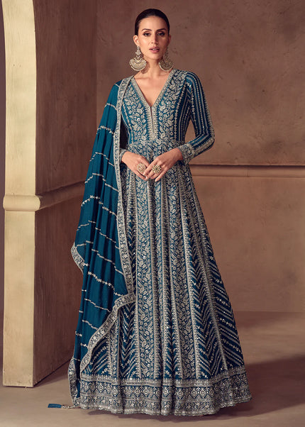 Blue Embroidered Anarkali Gown