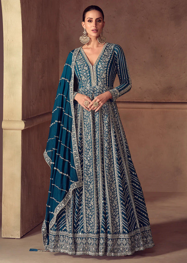 Blue Embroidered Anarkali Gown
