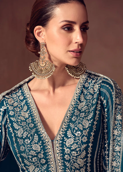 Blue Embroidered Anarkali Gown