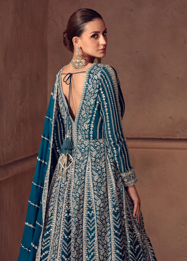 Blue Embroidered Anarkali Gown