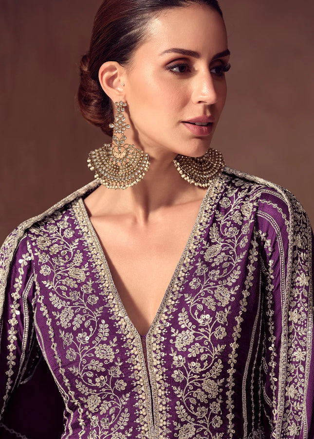 Purple Embroidered Anarkali Gown