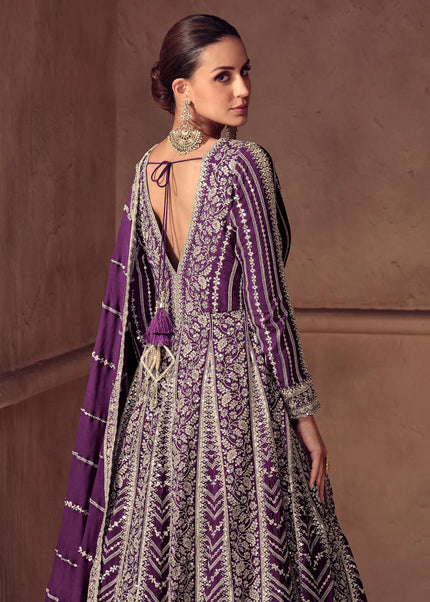 Purple Embroidered Anarkali Gown