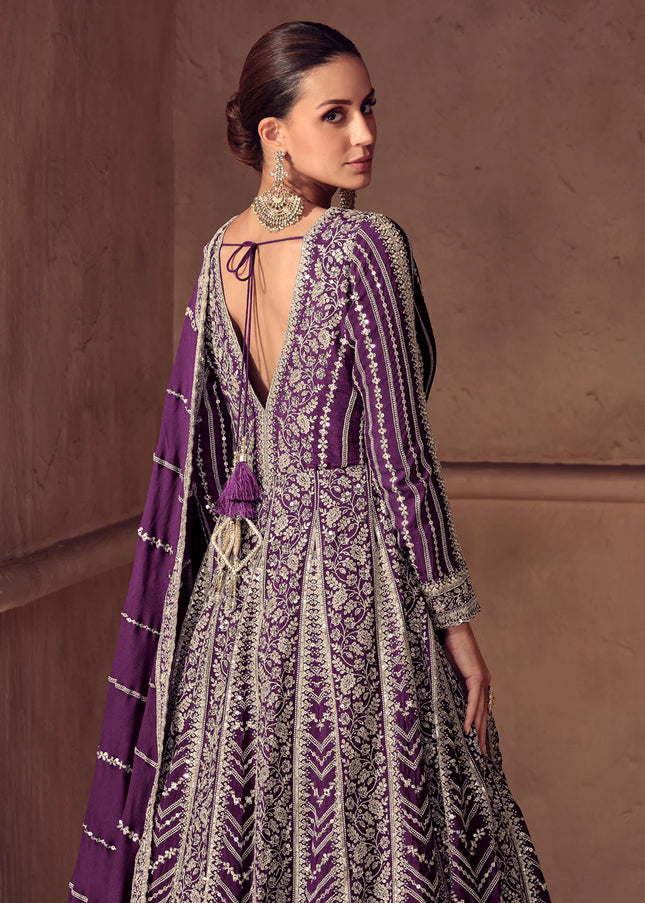 Purple Embroidered Anarkali Gown