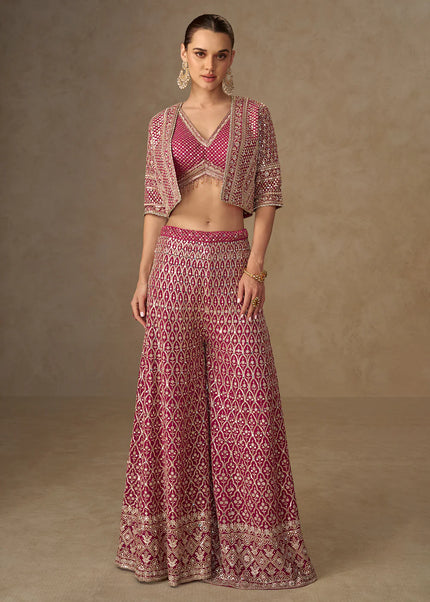 Pink Embroidered Jacket Style Sharara Suit