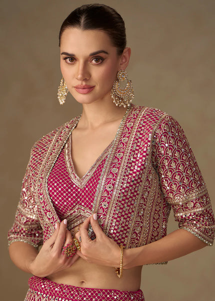 Pink Embroidered Jacket Style Sharara Suit