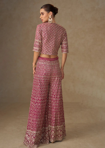 Pink Embroidered Jacket Style Sharara Suit