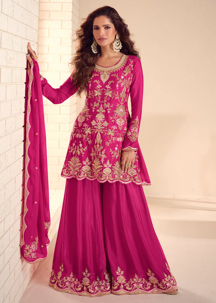 Pink Embroidered Sharara Suit